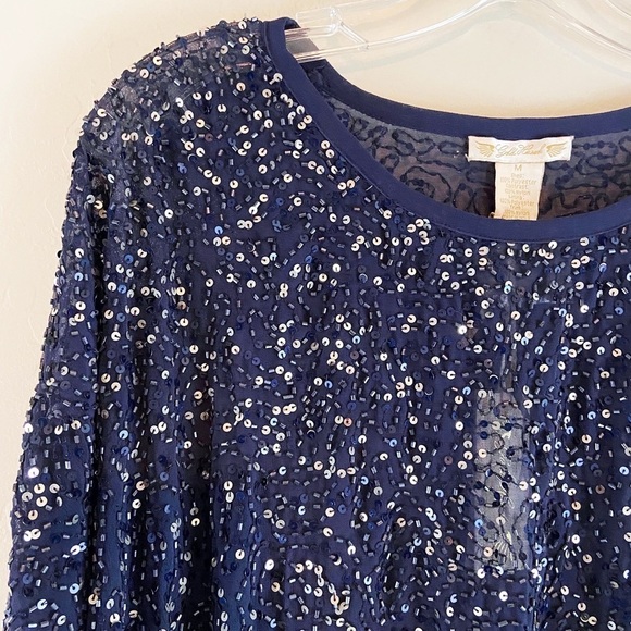 NWT Gold Hawk Sequin Dressy Navy Blue Top Size Medium Party Holiday Fall - Picture 3 of 7